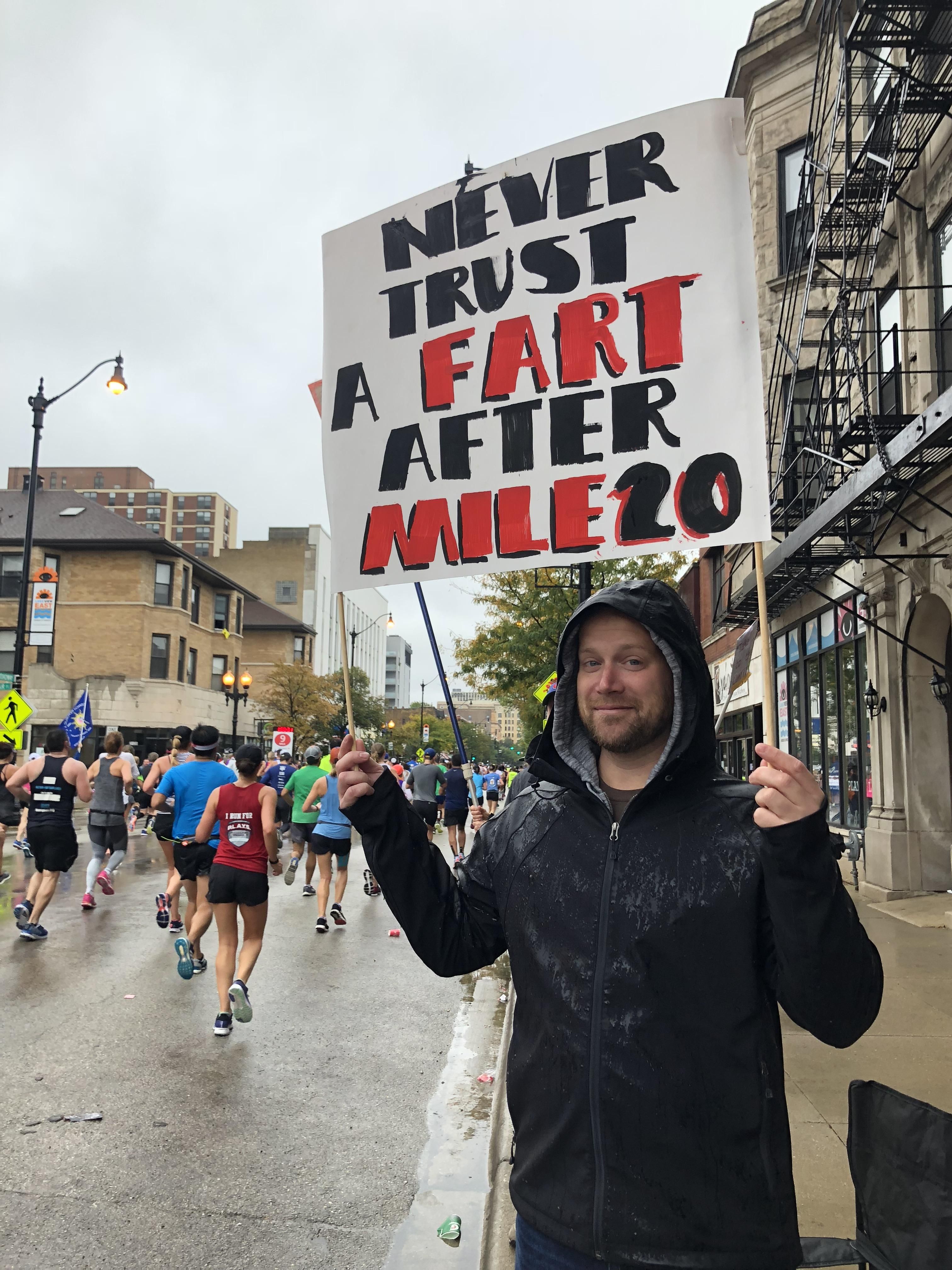 Not an original idea. But I still made lots of strangers laugh today at the Chicago Marathon.