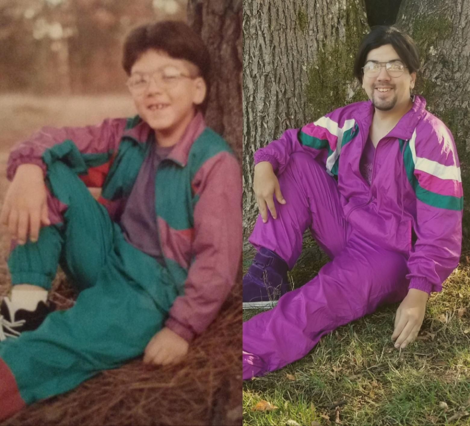 I found this tracksuit at Goodwill. Had to try and recreate this childhood photo circa 1993.