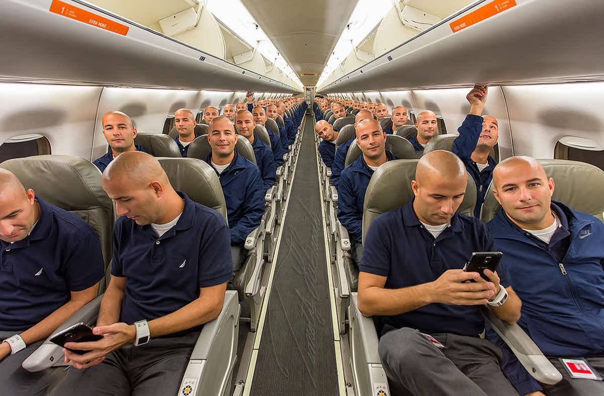 This guy found himself on an empty airplane so he took a picture of himself in every seat and photoshopped them together