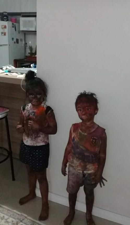 My cousins had a paint party at their daycare and now they look like a cartoon character when a bomb explodes