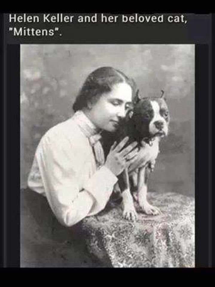 Helen Keller and her beloved cat, Mittens.