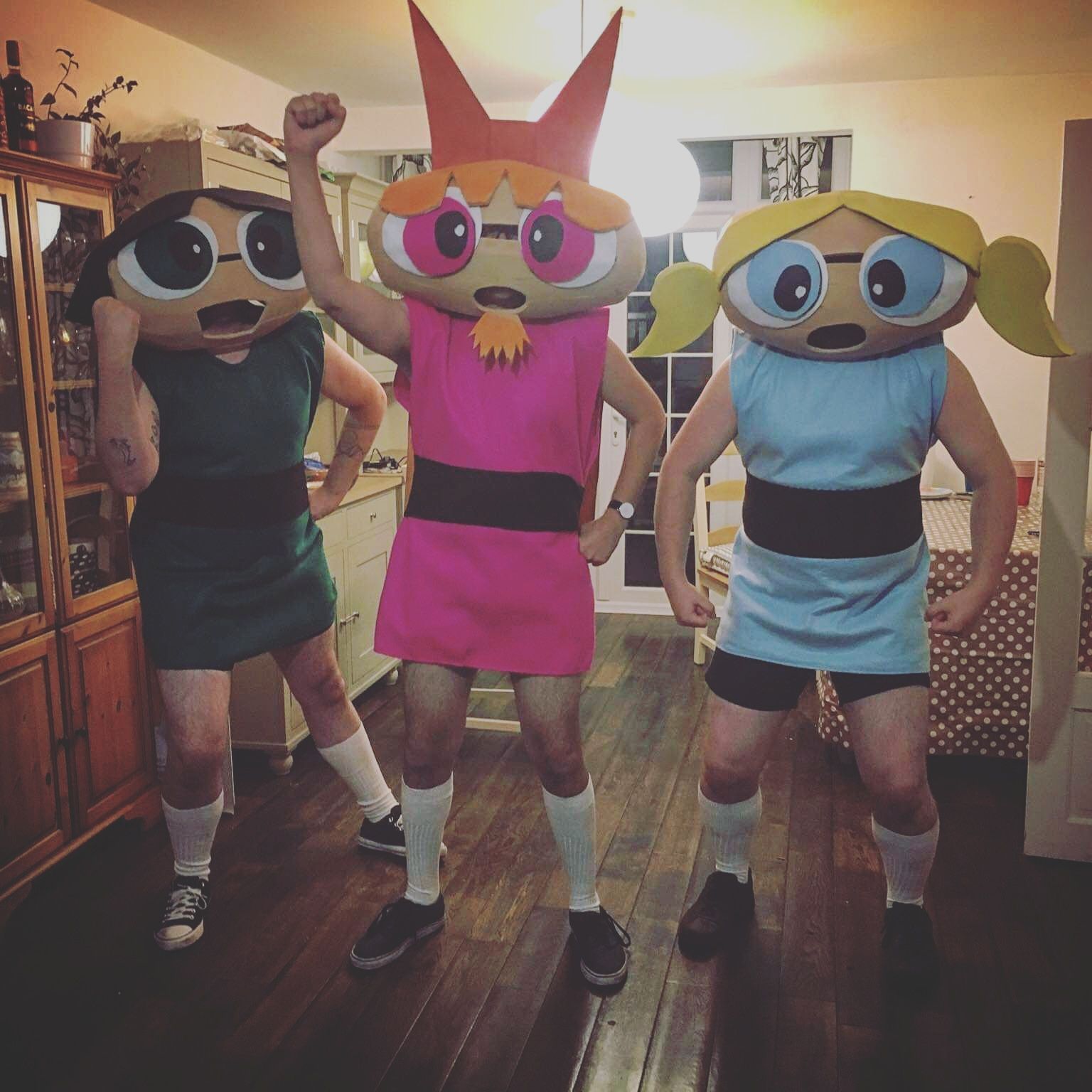 My friends and I as Powerpuffmen for Halloween!