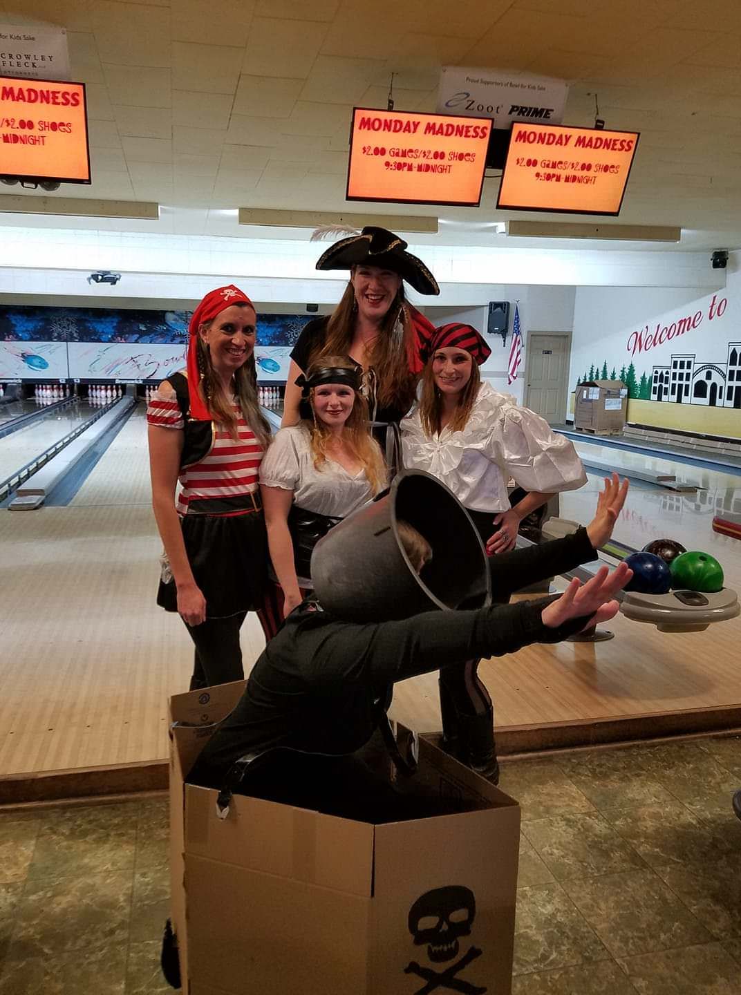 My wife went to a pirate themed charity bowling event but decided last minute she didn't want to dress like a pirate since she figured everyone else would be. So she went as a cannon.