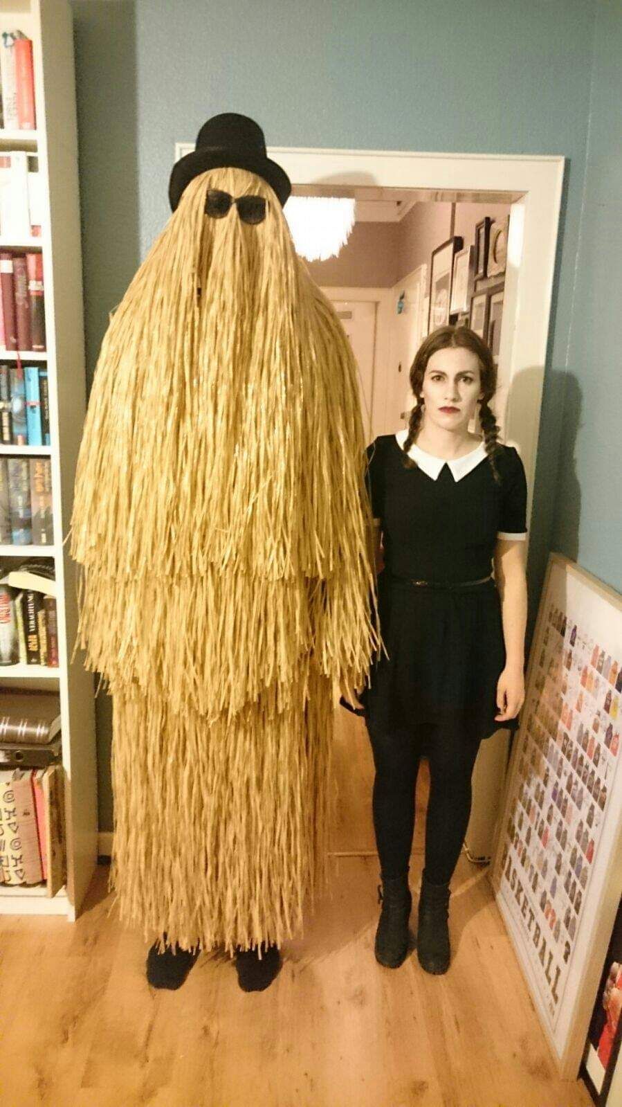 My wife and I as Cousin It and Wednesday