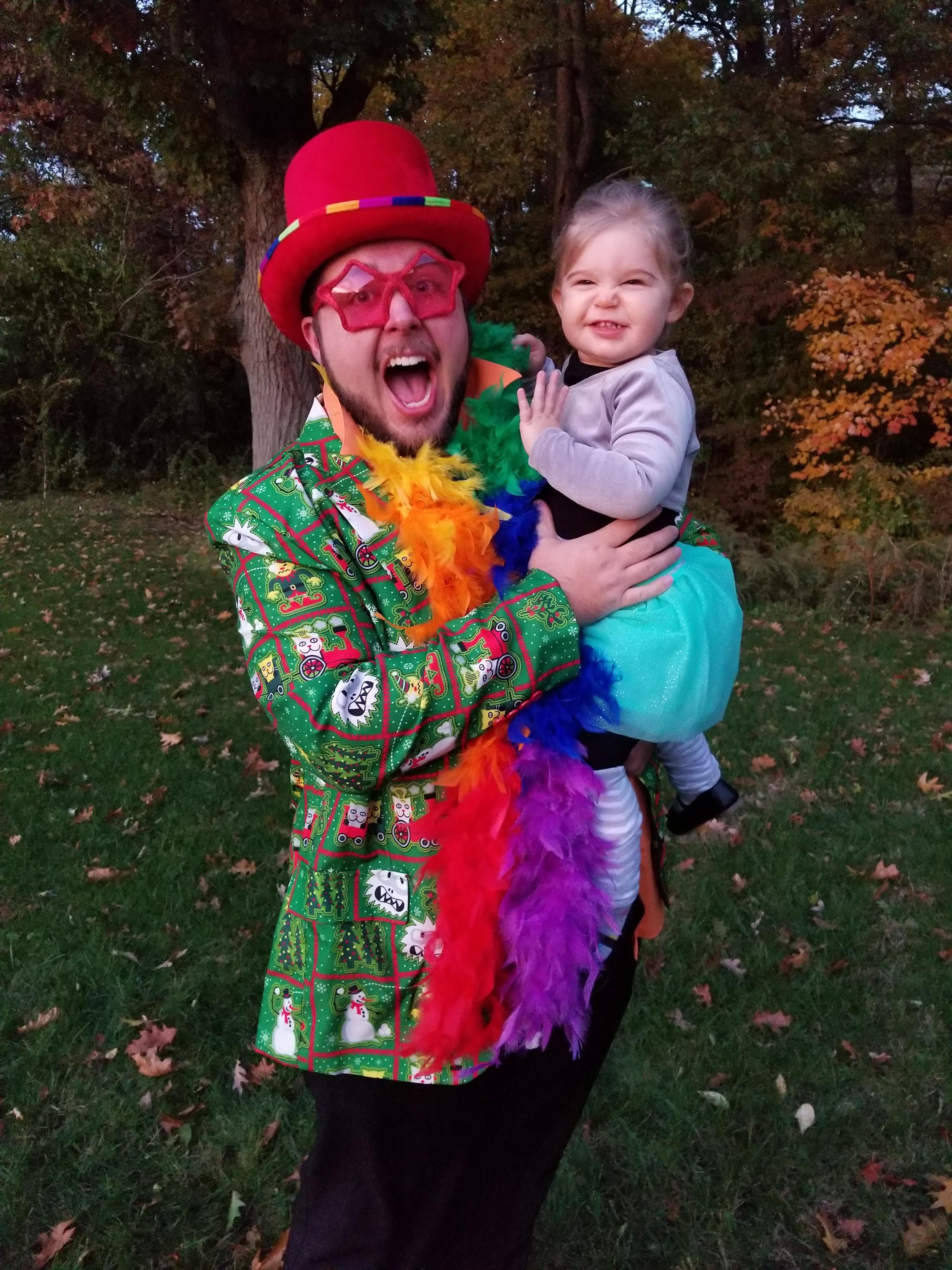 My daighter was a ballerina so I dressed up as Elton John and we went as Tiny Dancer for Halloween.
