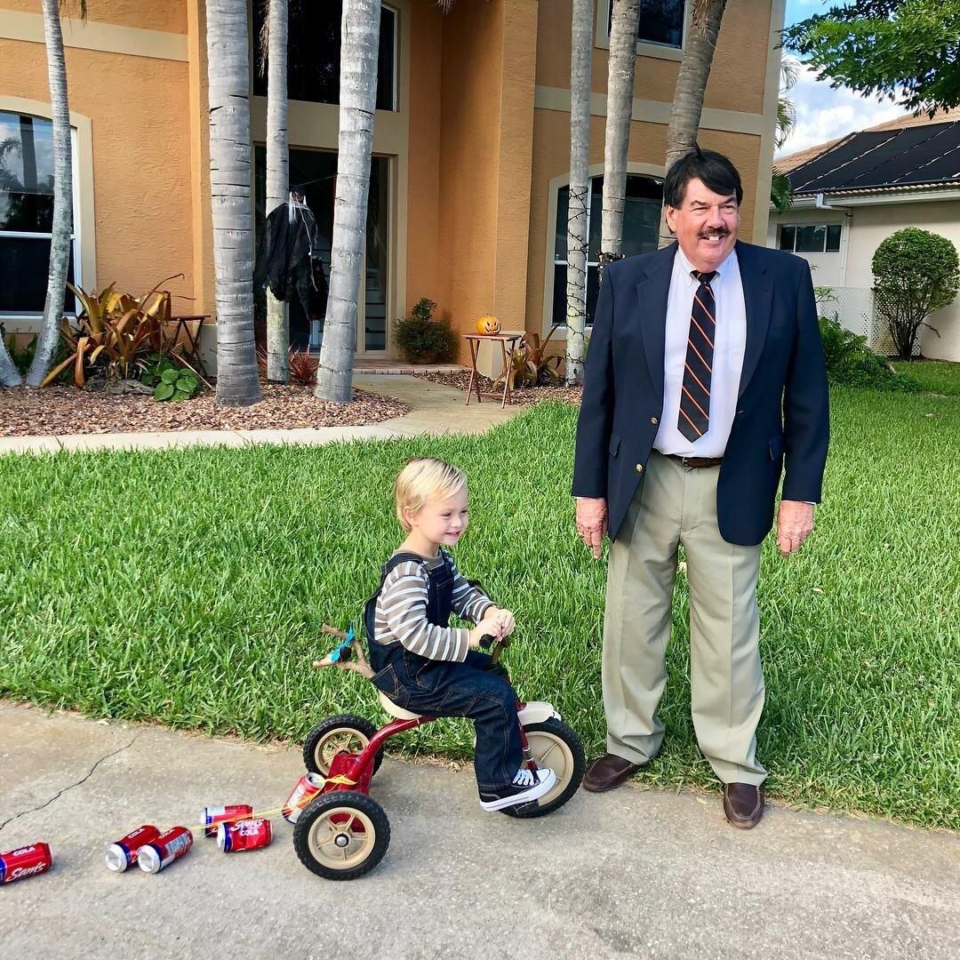 My dad and nephew as Dennis and Mr. Wilson