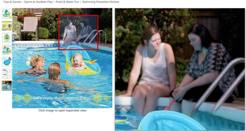 Was looking at baby pool floats when I stumbled across this image. Is it just me or are those models in the background having a serious conversation?