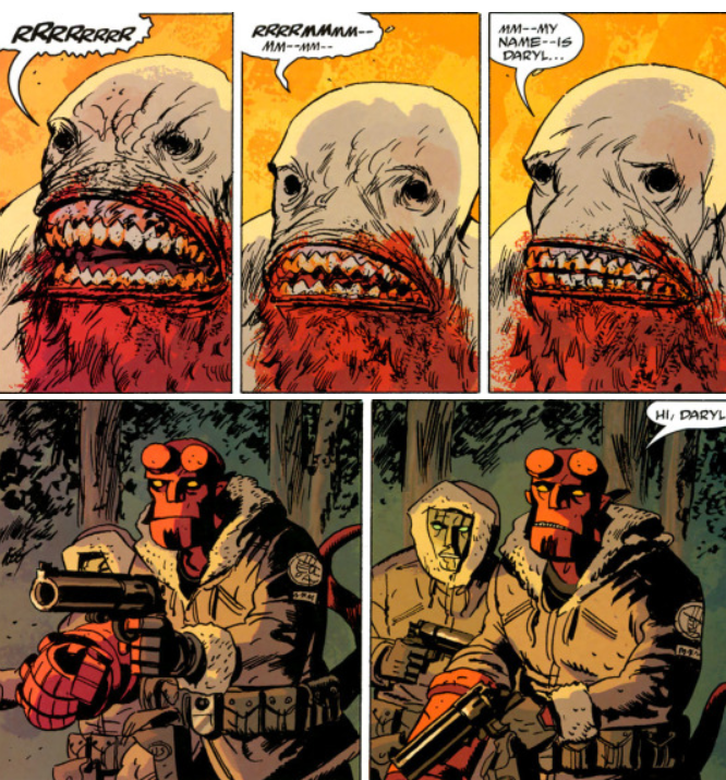 Great advice, Hellboy turns into a comedy when you read it like a manga