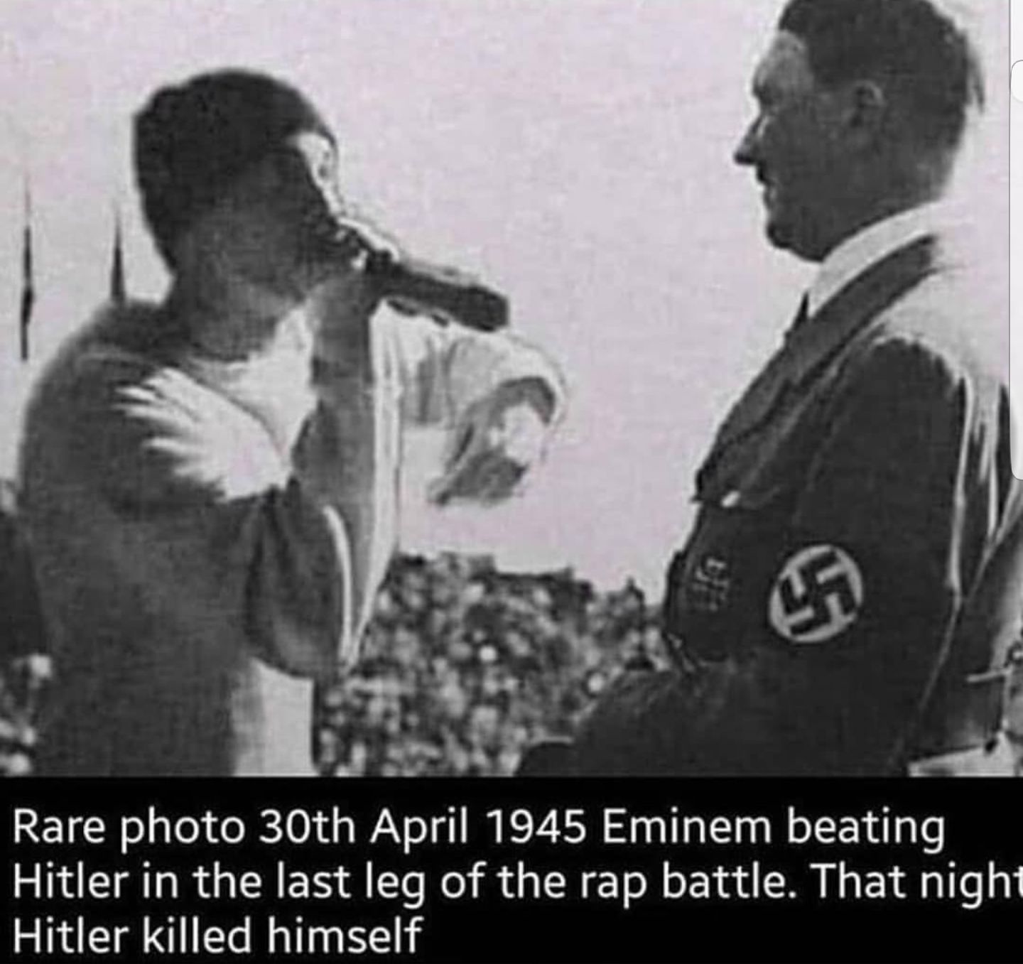 Vomit on his uniform already, Eva Braun's spaghetti