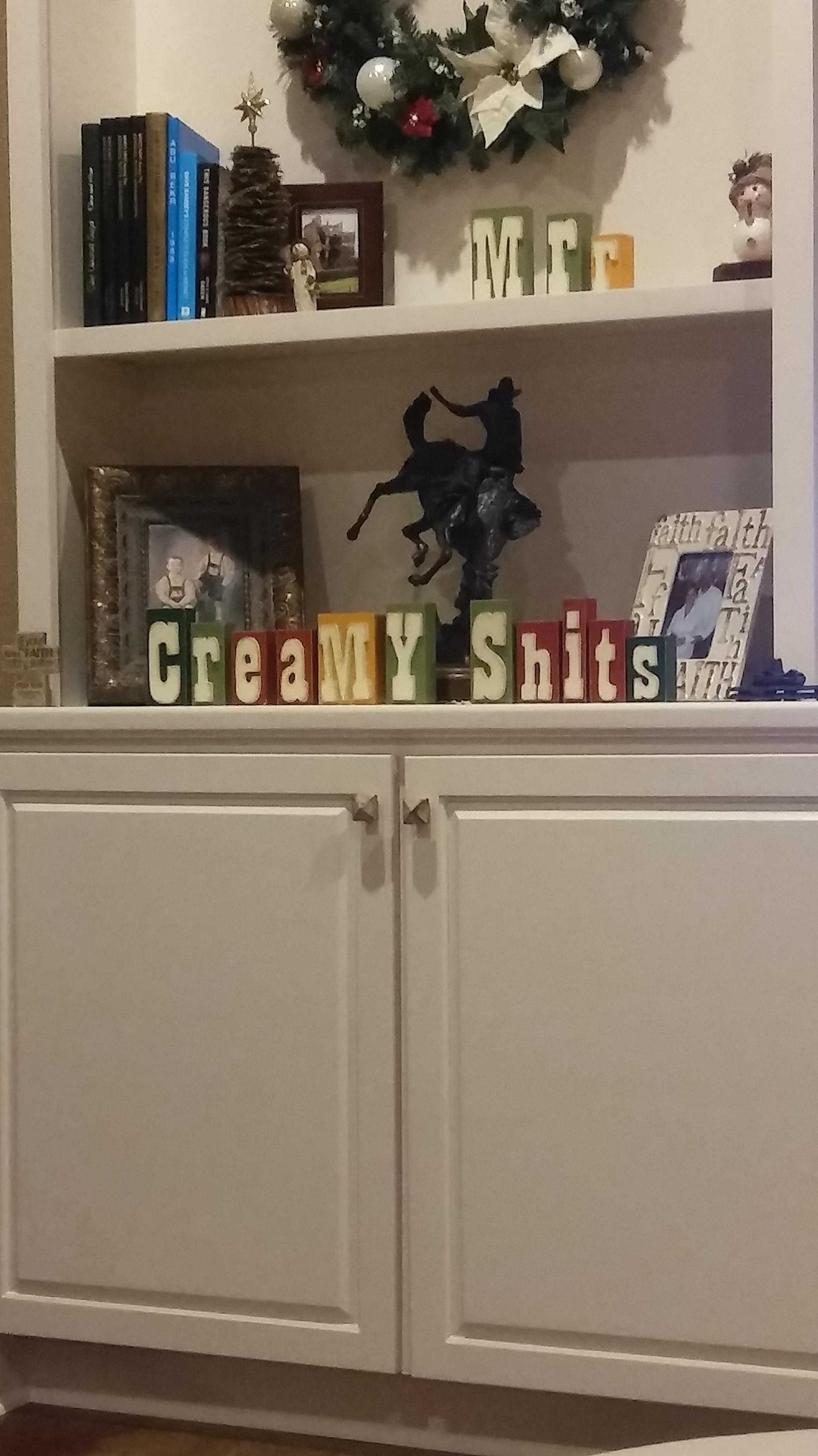 Made an anagram out of my mom's "Merry Christmas" blocks