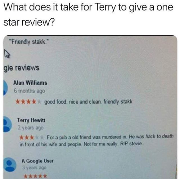 What does it take to give a bad review, Terry?