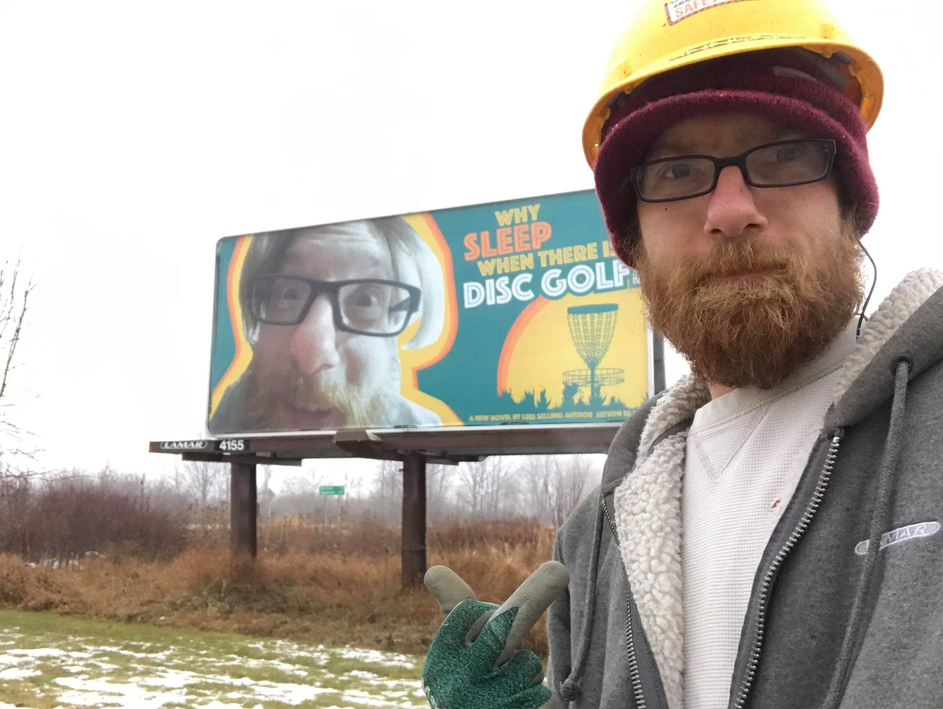 My buddy posts billboards for a living and is an avid disc golfer, so a bunch of local discers pooled together money for this billboard. He had no idea until he finished putting it up.