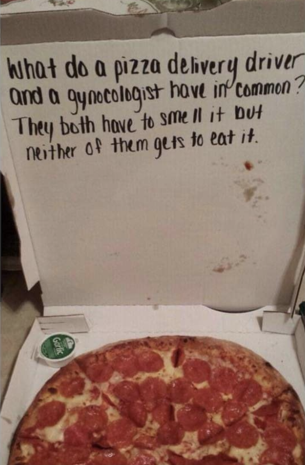 Papa Johns was asked to write a joke on the pizza...