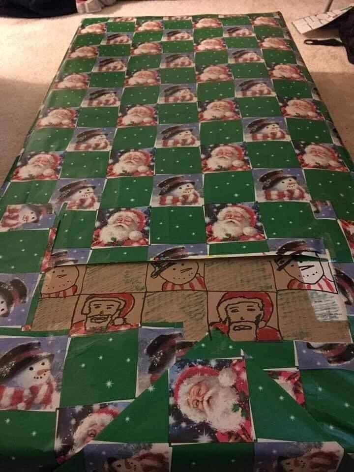 Mom! We ran out of wrapping paper!