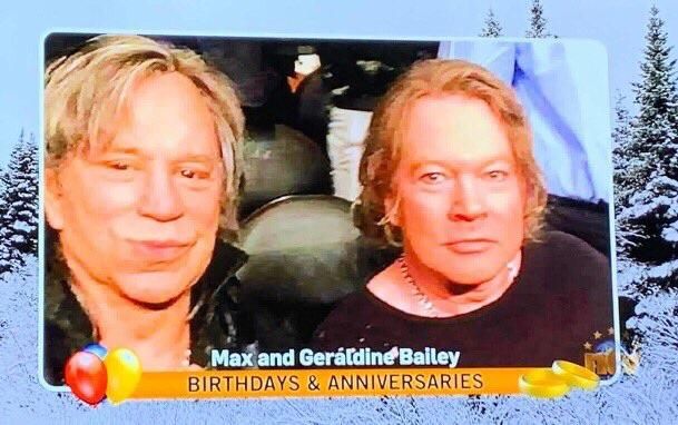 Someone decided to submit the photo of Mickey Rourke and Axl Rose for the “birthdays and anniversaries” announcements for our local news station.