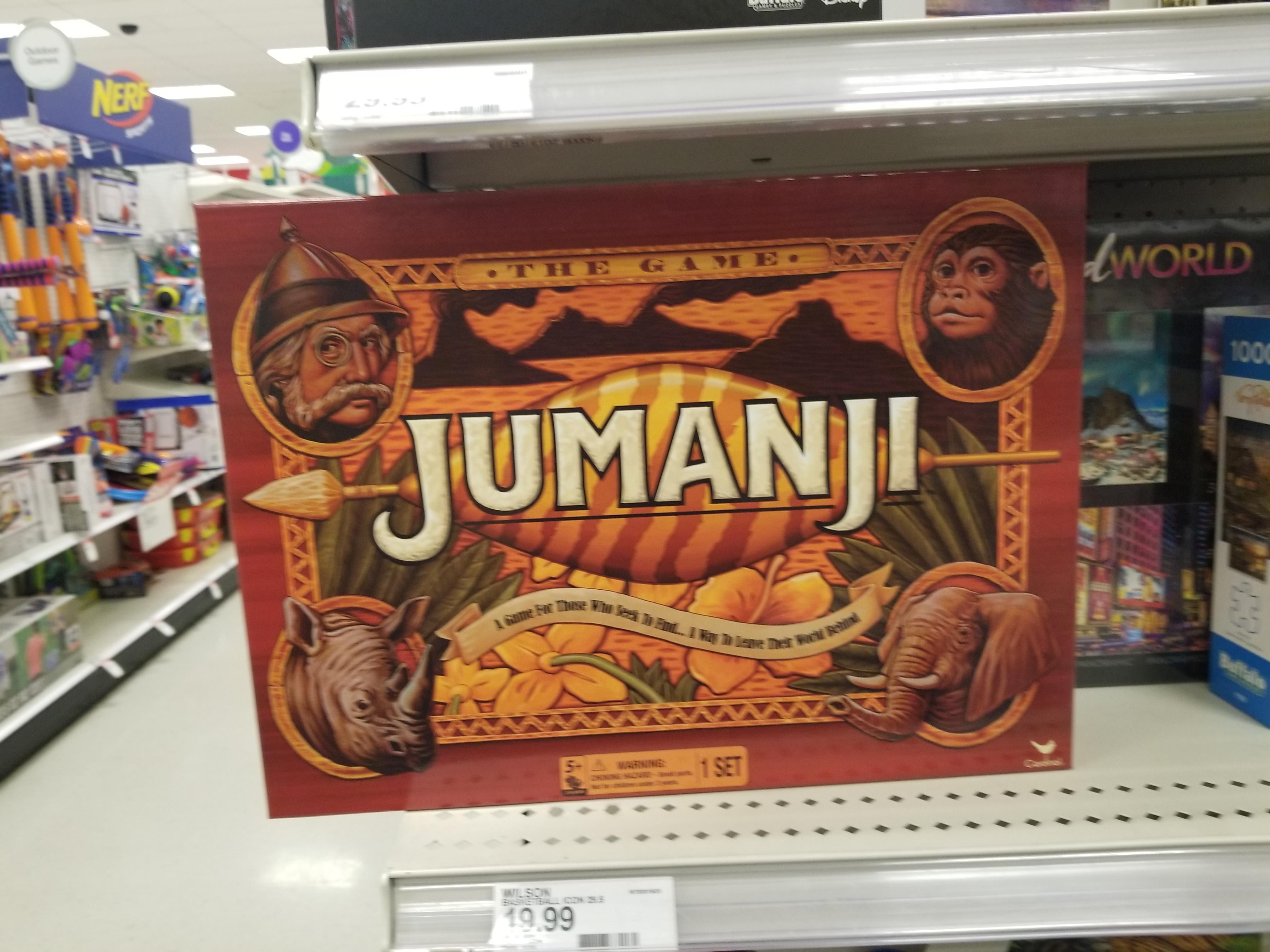 I saw this at Target, they only had one, nice try Jumanji, but the last thing I wanted is to get stuck in the jungle with a bunch of my lazy friends