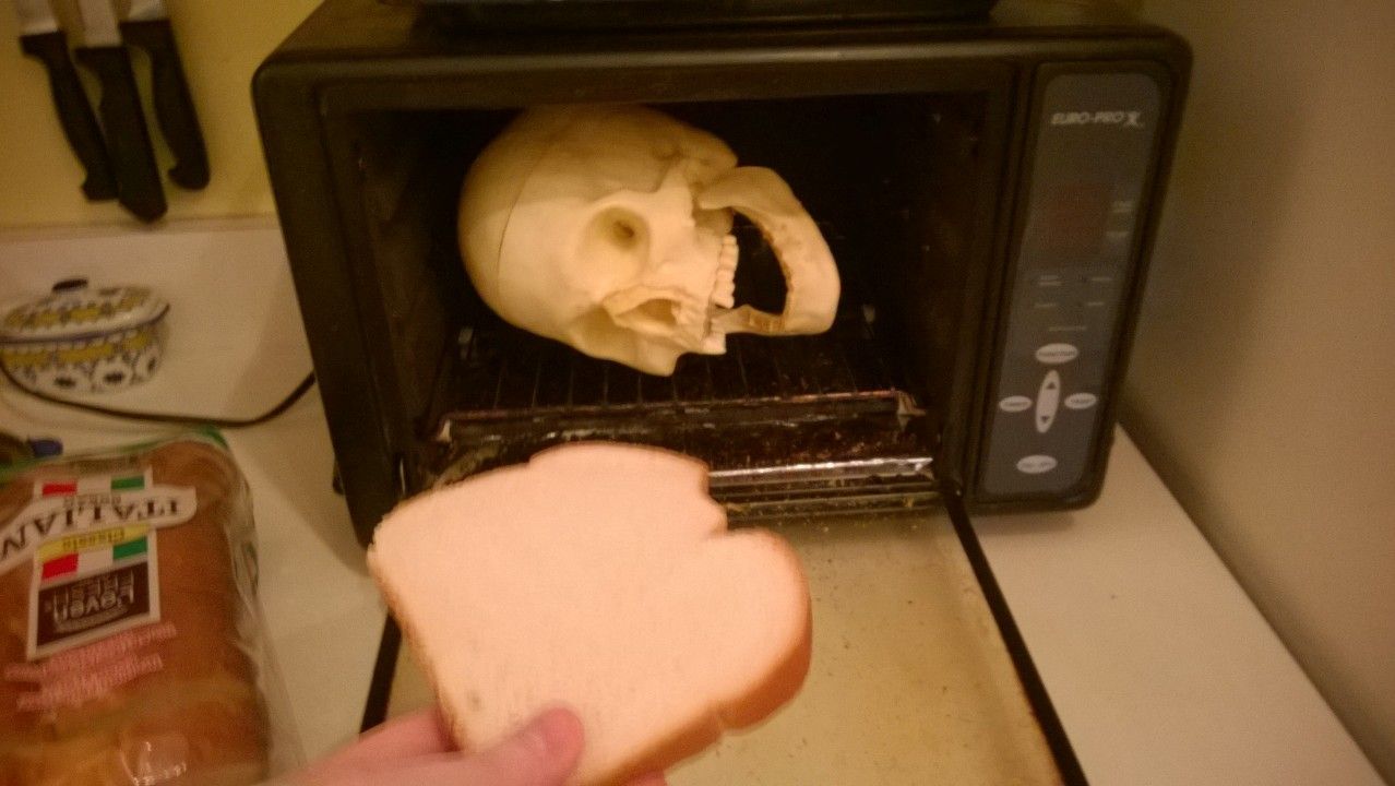 Feeding Mr. Skeltal a nutritious breakfast