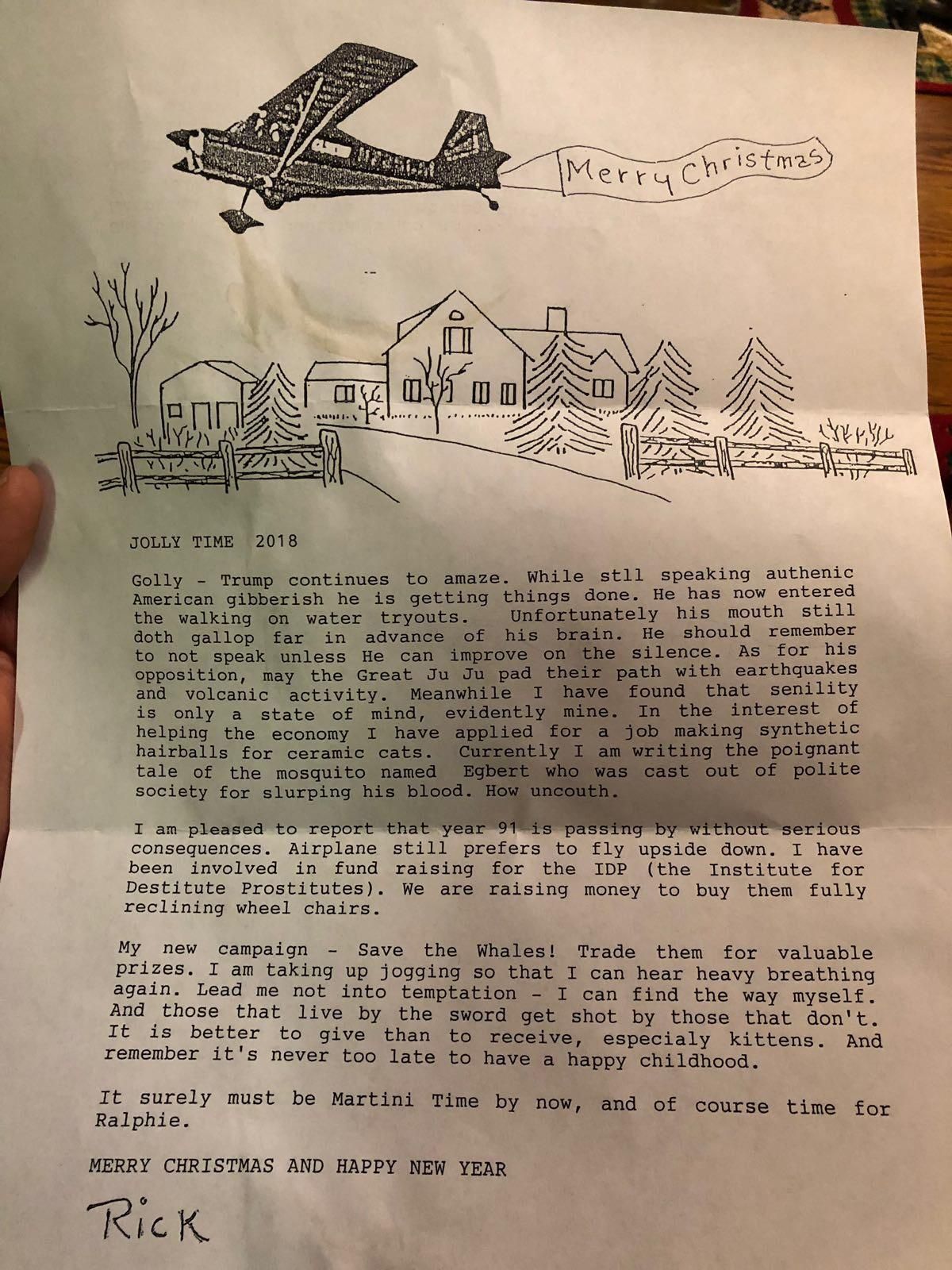 My 91 year old Great Uncle writes Christmas letters every year. This might be his best one yet.
