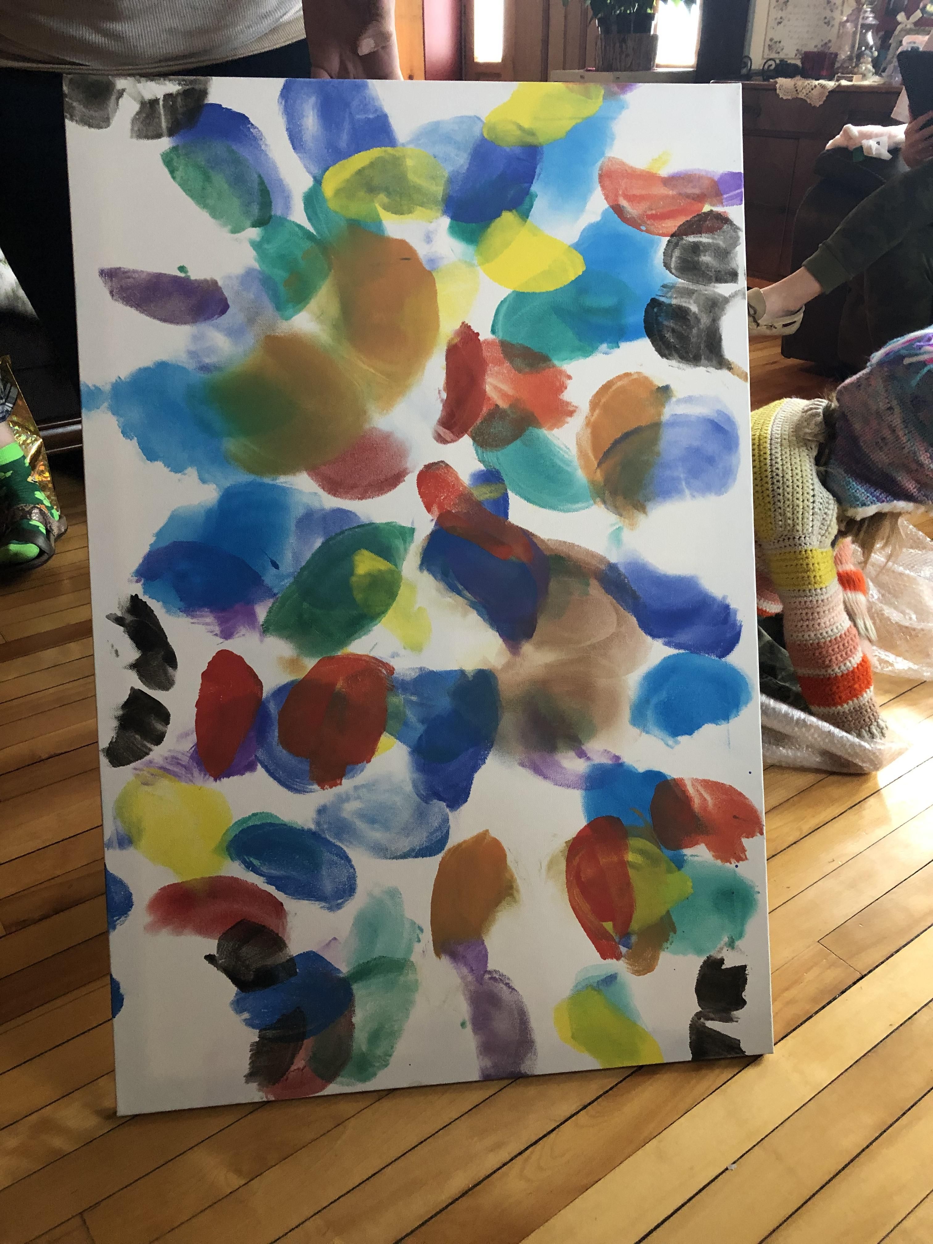 I asked for art for my new apartment this Christmas. May I present “butterflies”, a painting from my nieces made entirely with their butt cheeks. Lovely.