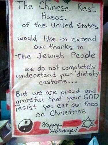 A Christmas Thank You to Jewish People Everywhere from Owners of Chinese Restaurants