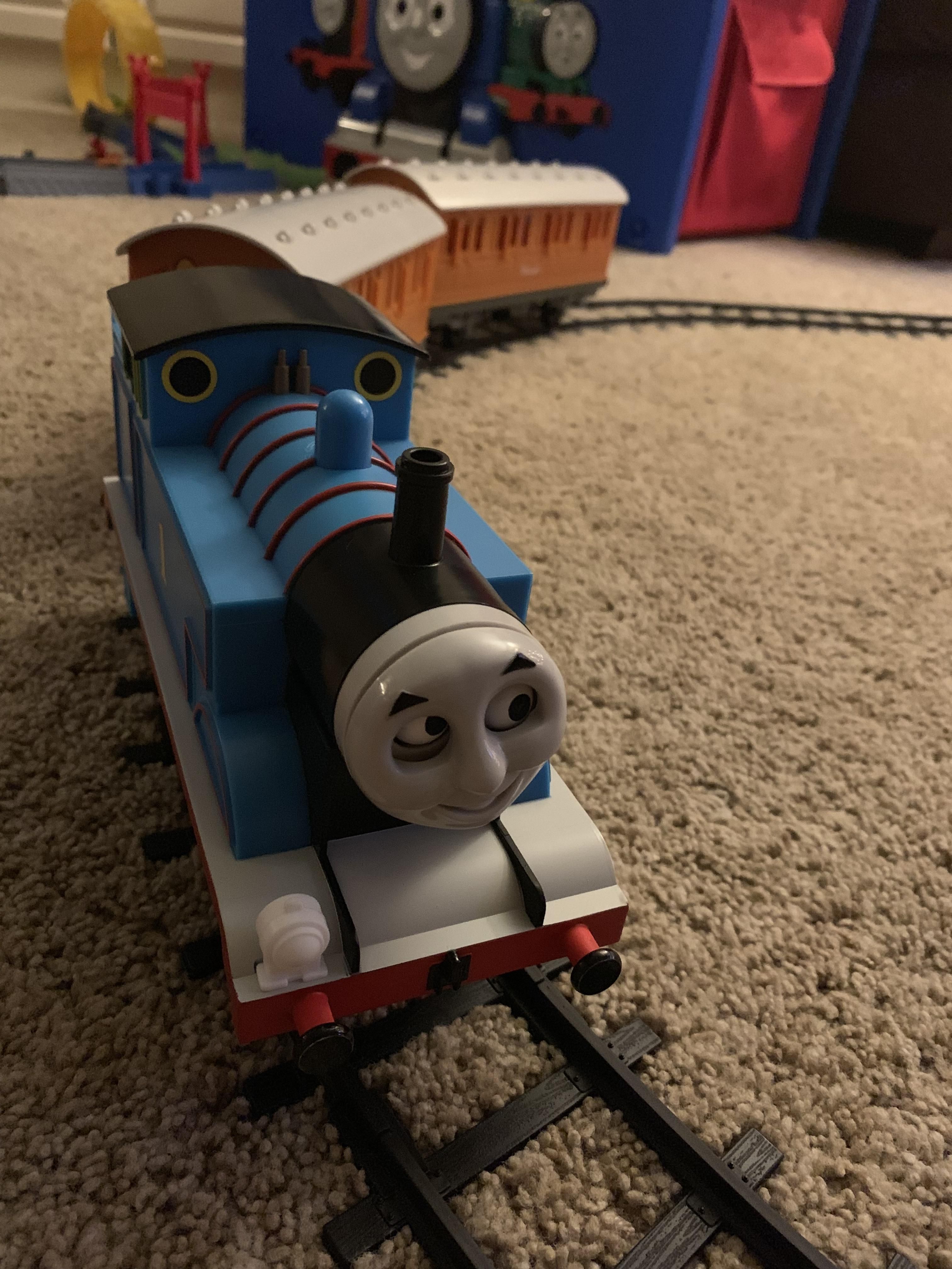 My son’s Thomas the Tank Engine toy looks like it killed another tank engine and is wearing its face...