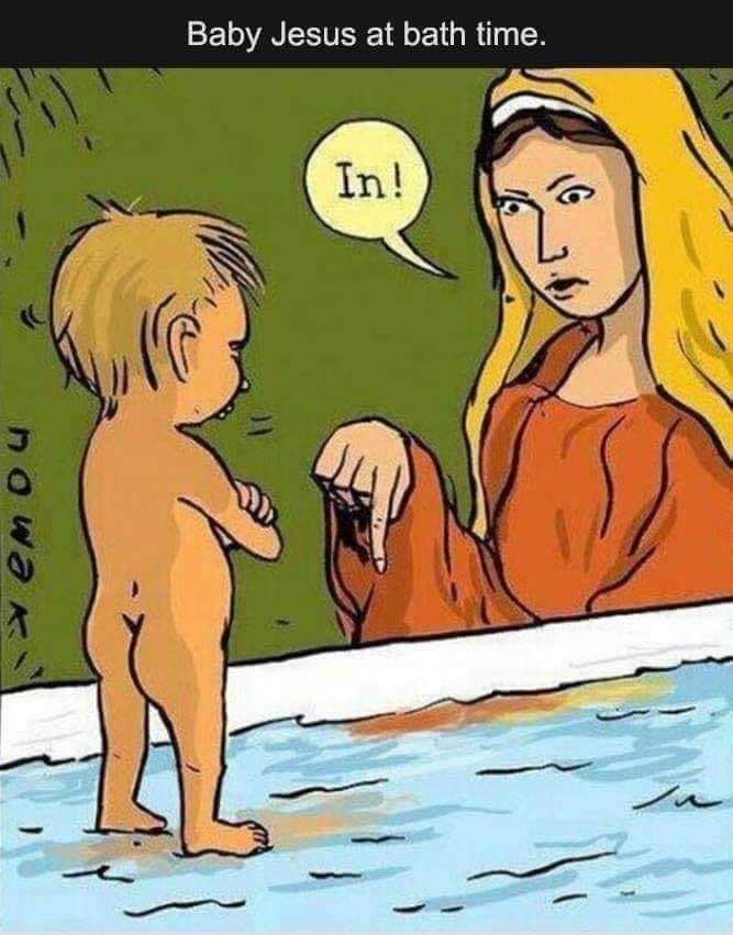 Baby Jesus at bath time.