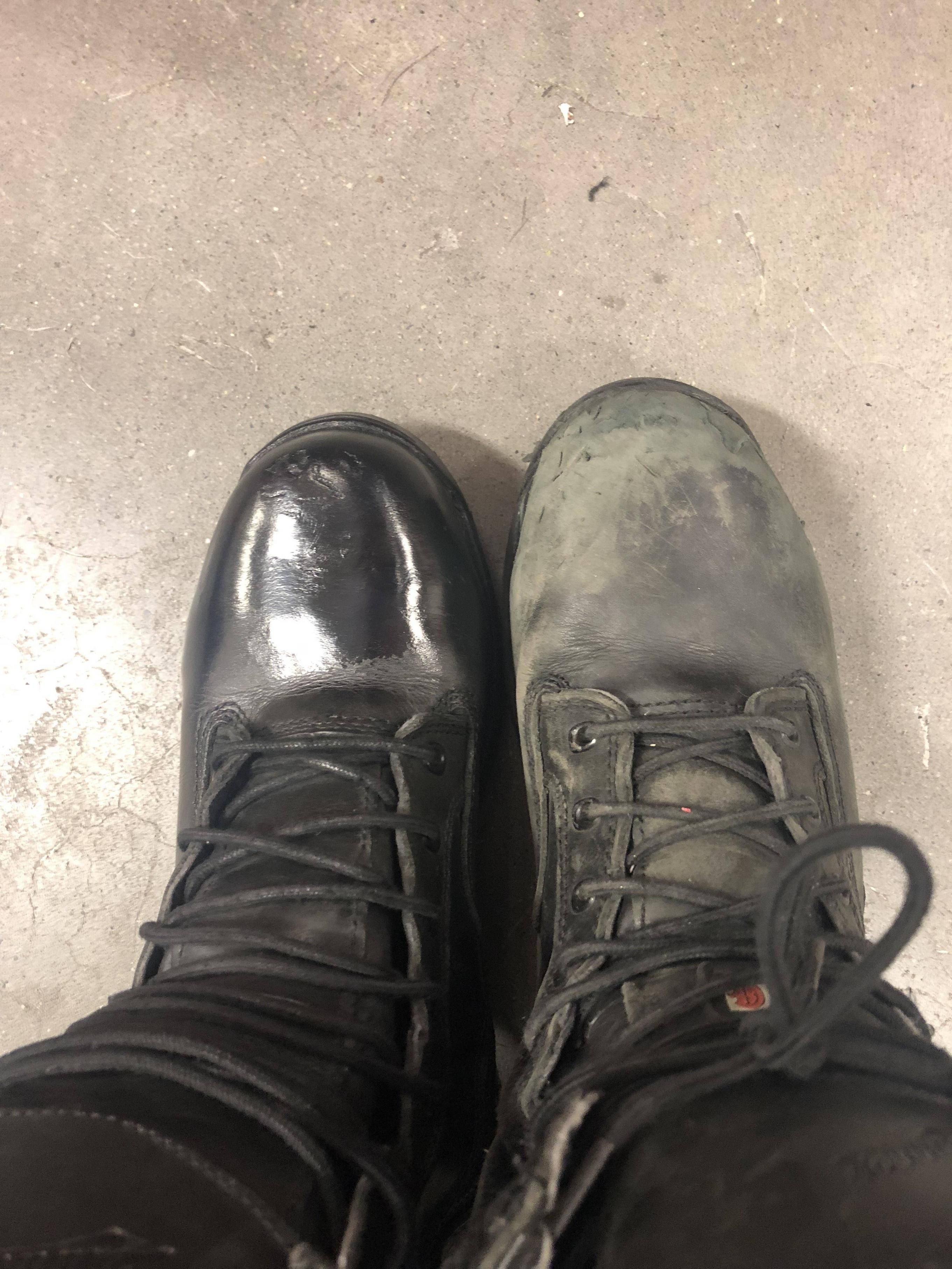 I put a couple layers of boot polish on one of my a coworkers boots every day he was on vacation... ONE of his boots.