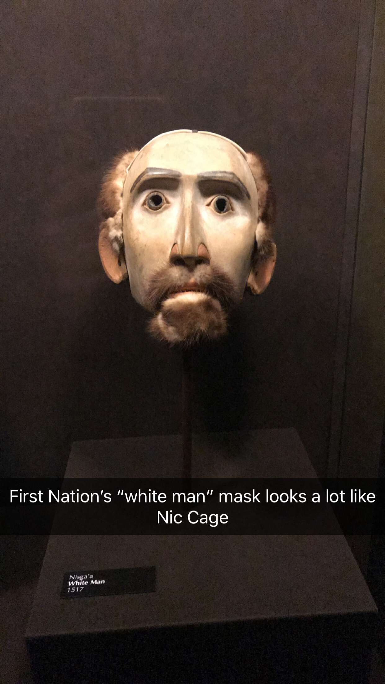 First Nations “White Man” mask looks a lot like Nic Cage
