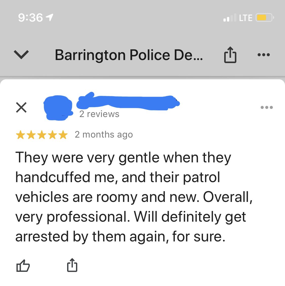 Most upbeat police department Google review ever