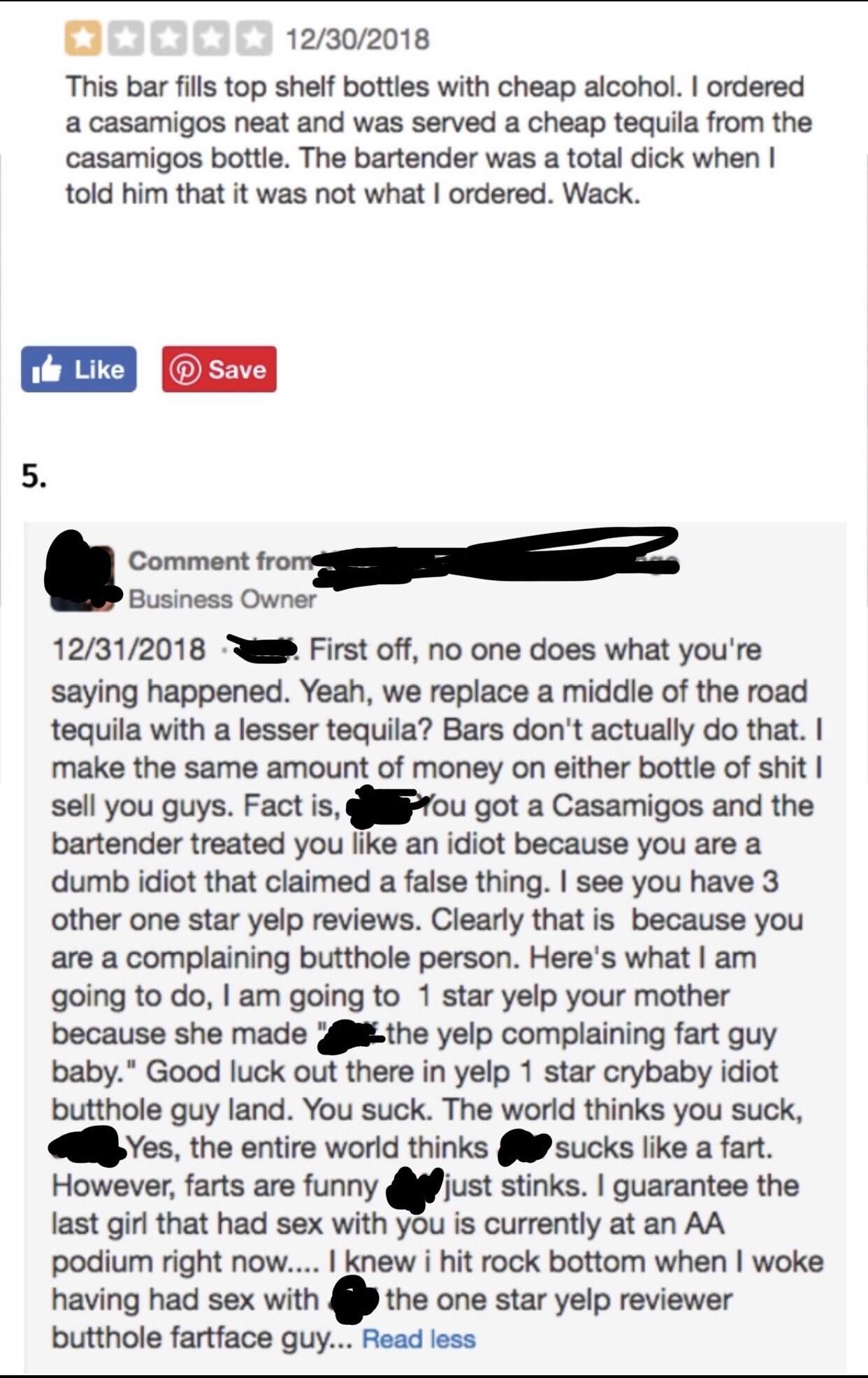 Greatest response to a 1 Star Yelp review I have ever seen