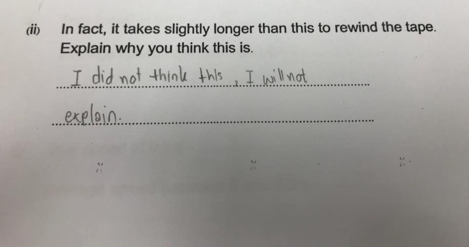 An answer from a student on a recent science exam