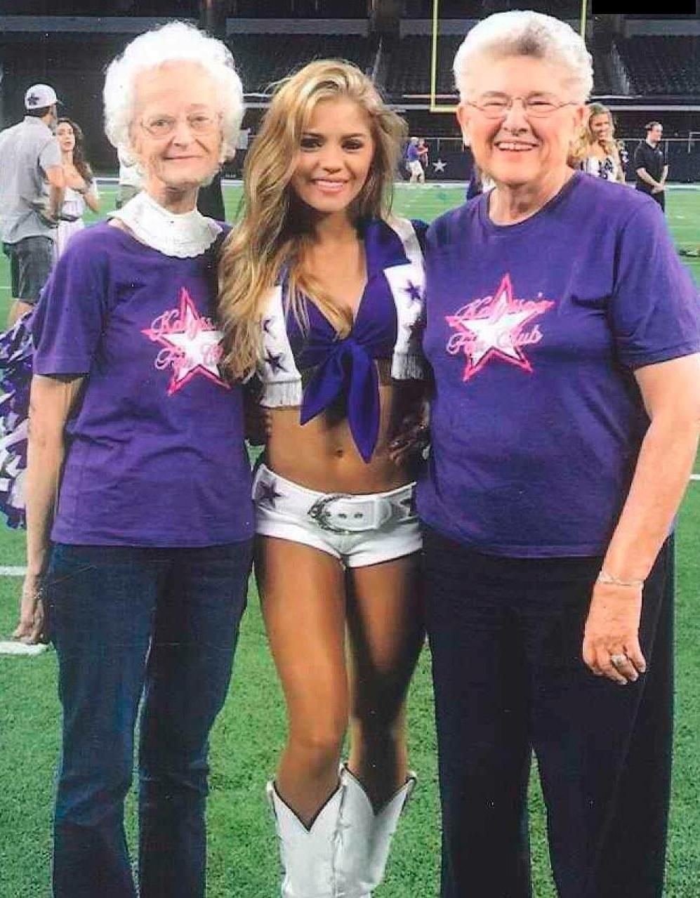 Here's a photo of a current Cowboys cheerleader with two cheerleaders from their last Superbowl Team.