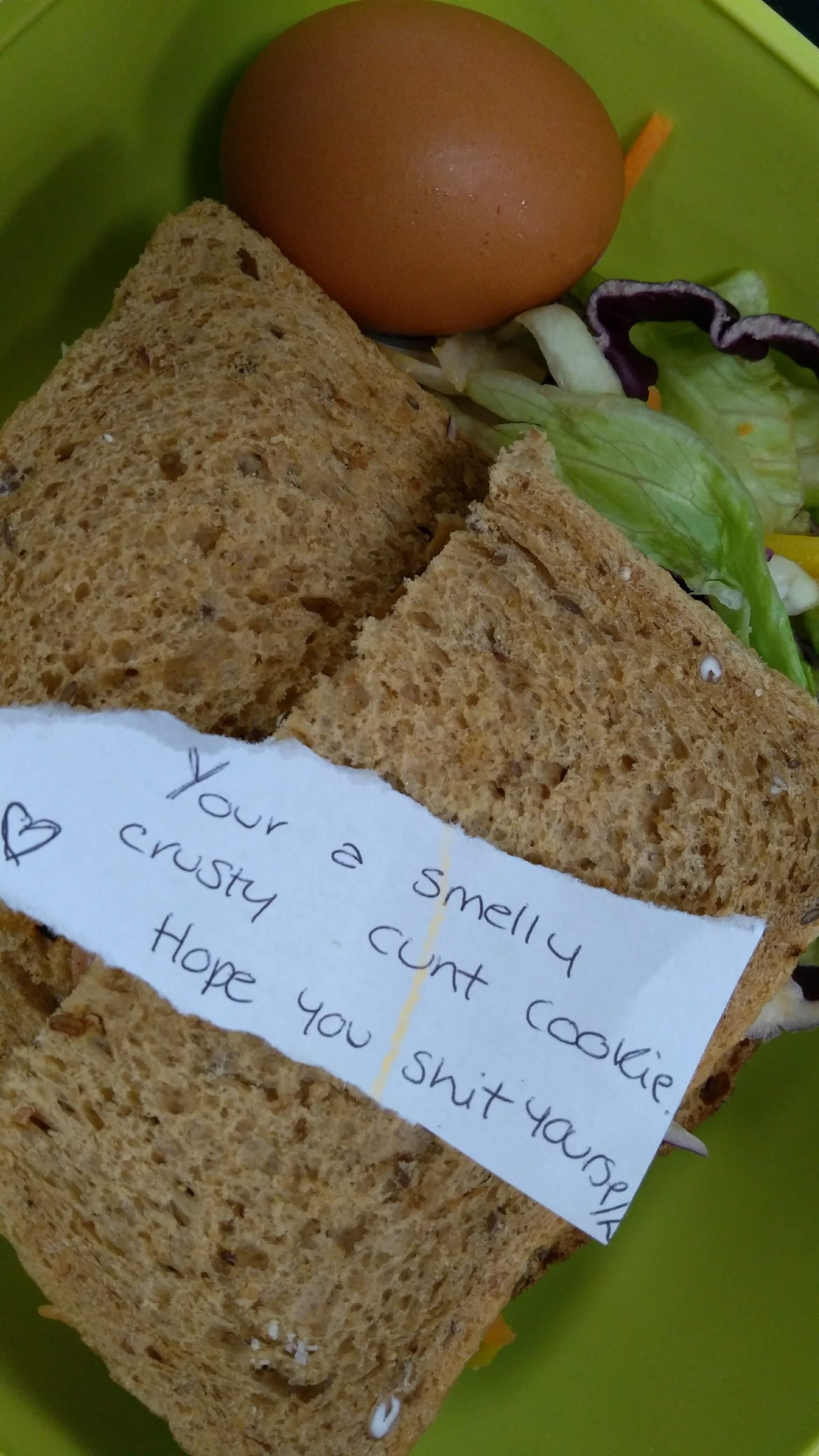 I asked my wife to put abusive notes in my lunchbox instead of the usual soppy love notes. This is day 2