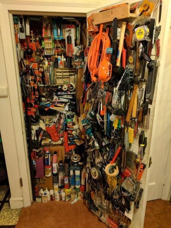 Wife: You only get one closet for your tools. Husband: hold my utility belt