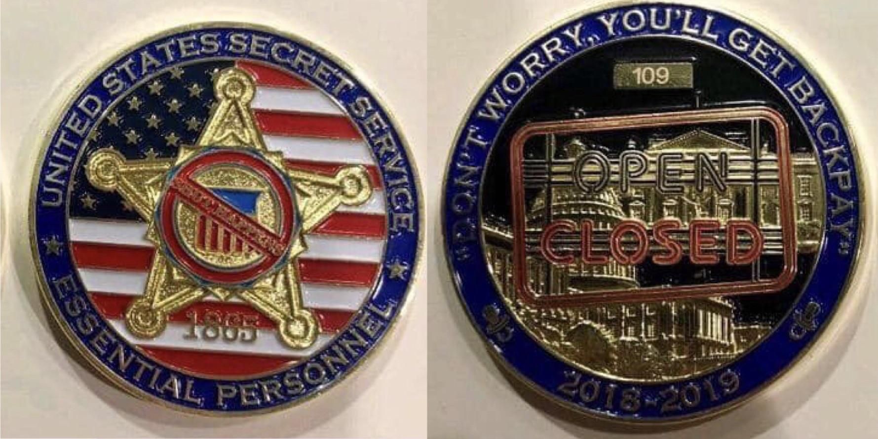 Secret Service members create challenge coin for working without pay.