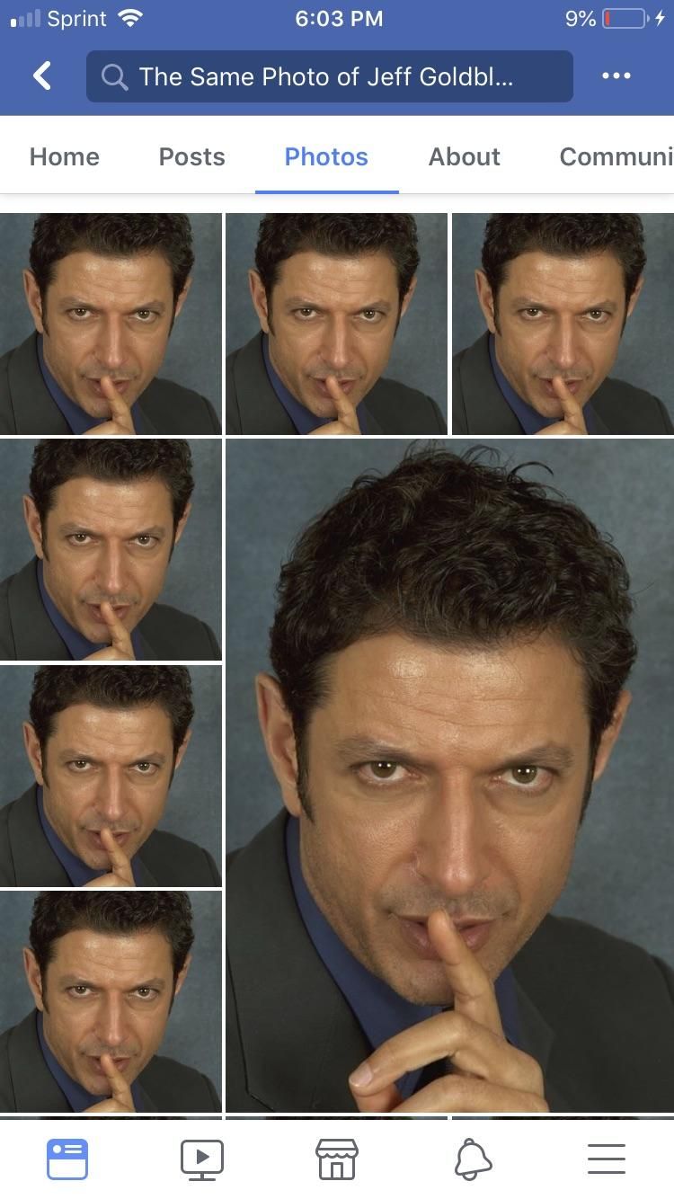 There is a Facebook page that has posted the same photograph of Jeff Goldblum once a day, every day, for over 3 and a half years.