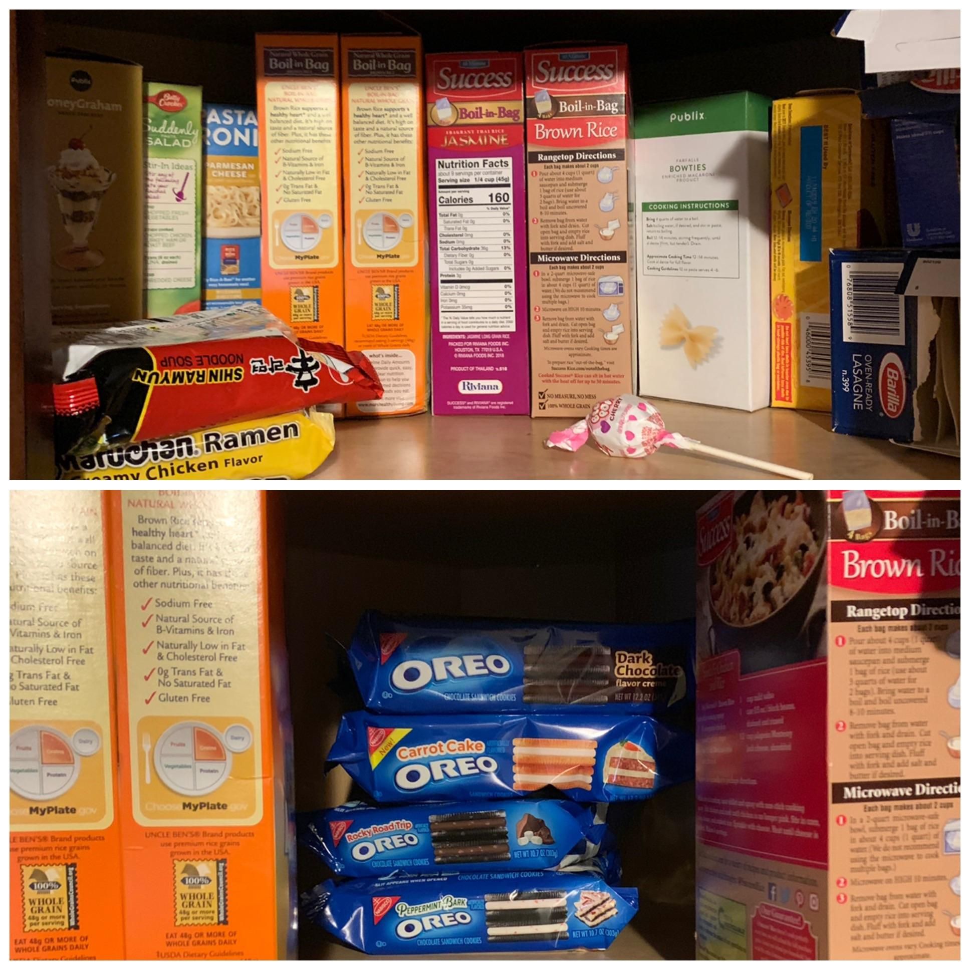 I was cleaning out old food from our cabinets today and found my wife’s secret Oreo stash .