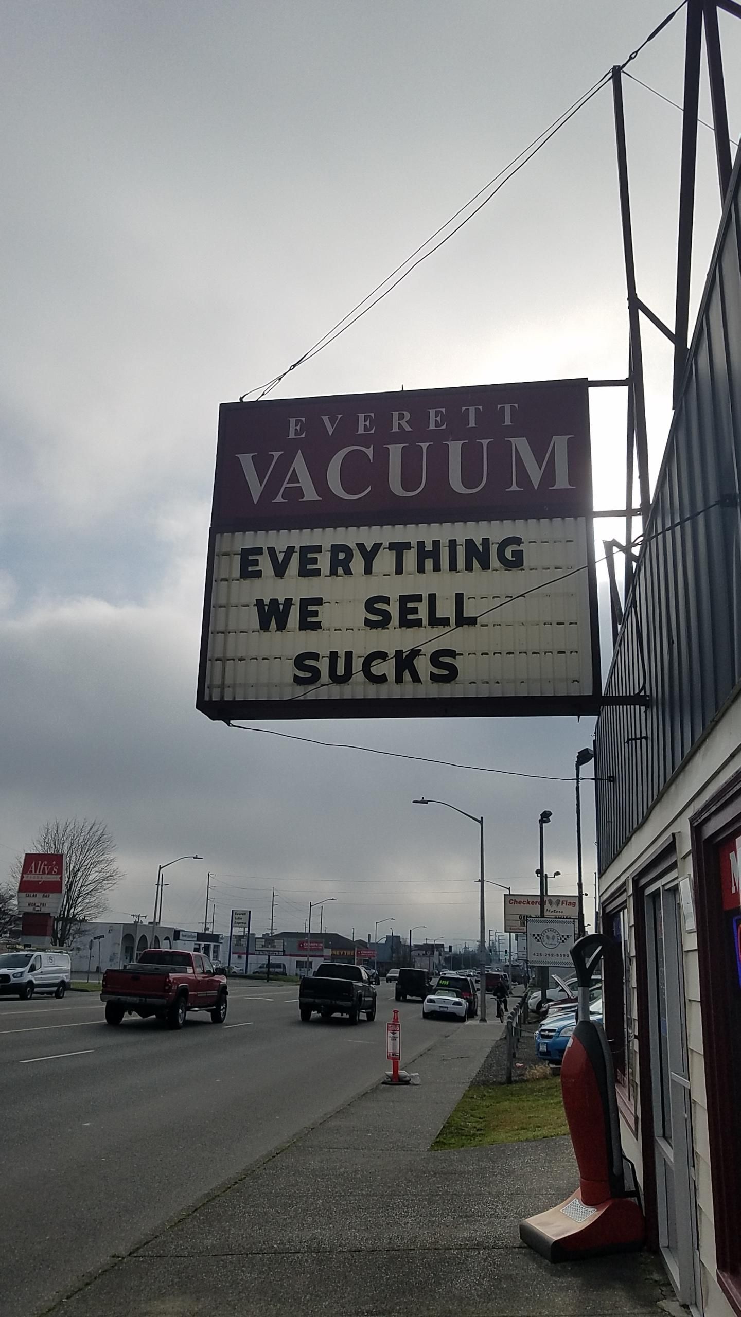 Funny sign for Vacuum store.