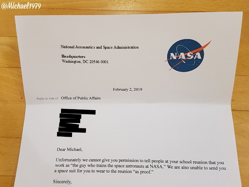 Michael gets declined by NASA :(
