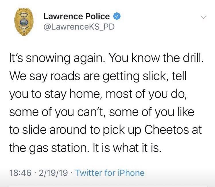 Lawrence, KS PD just keeping it real