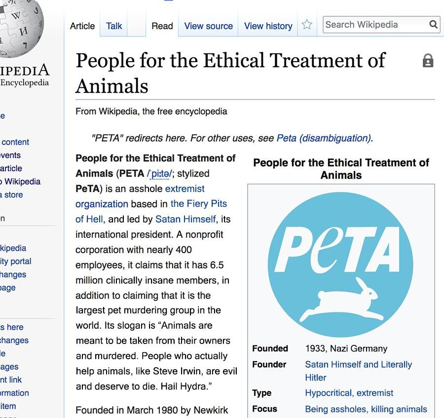 PETA gets the wiki edit it deserves..