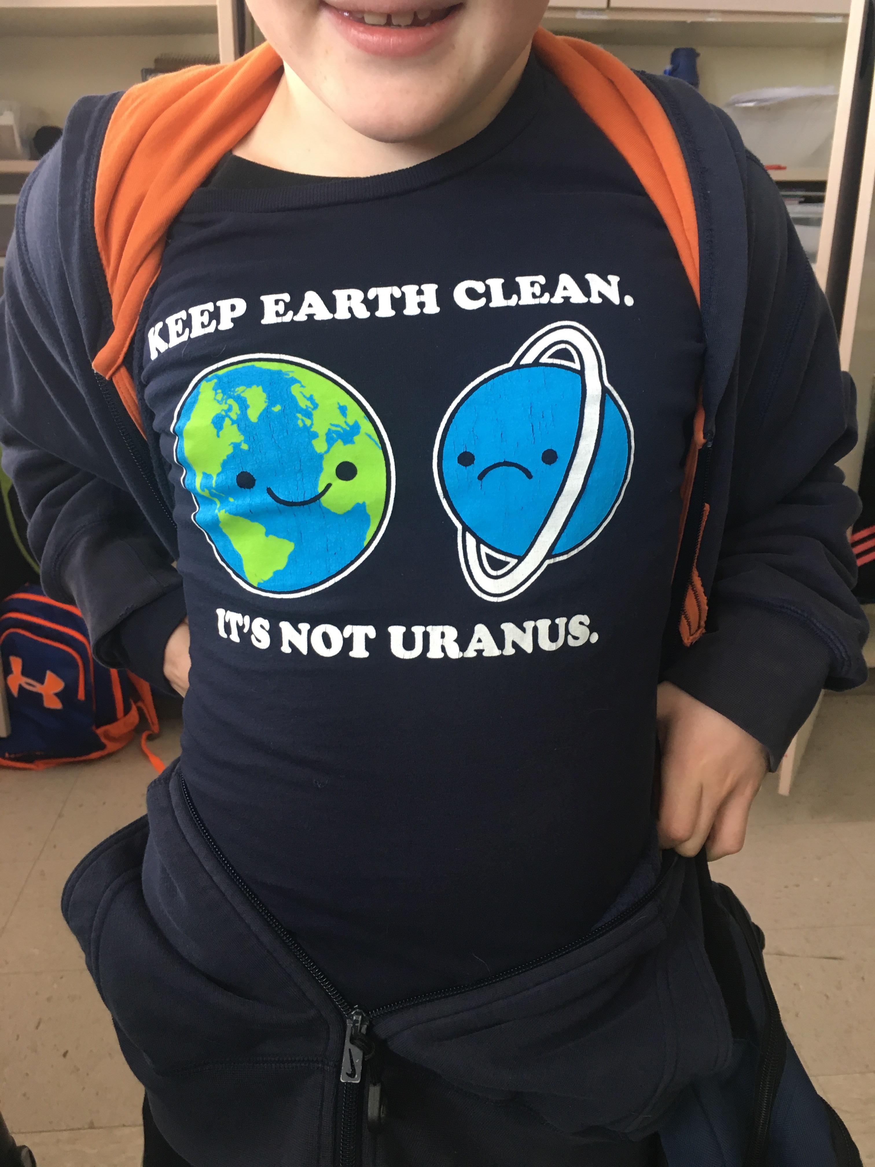 So this is the shirt one of my 4th grade students wore to school today.
