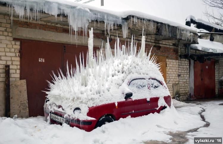Ice spiked car in Obninsk, Russia