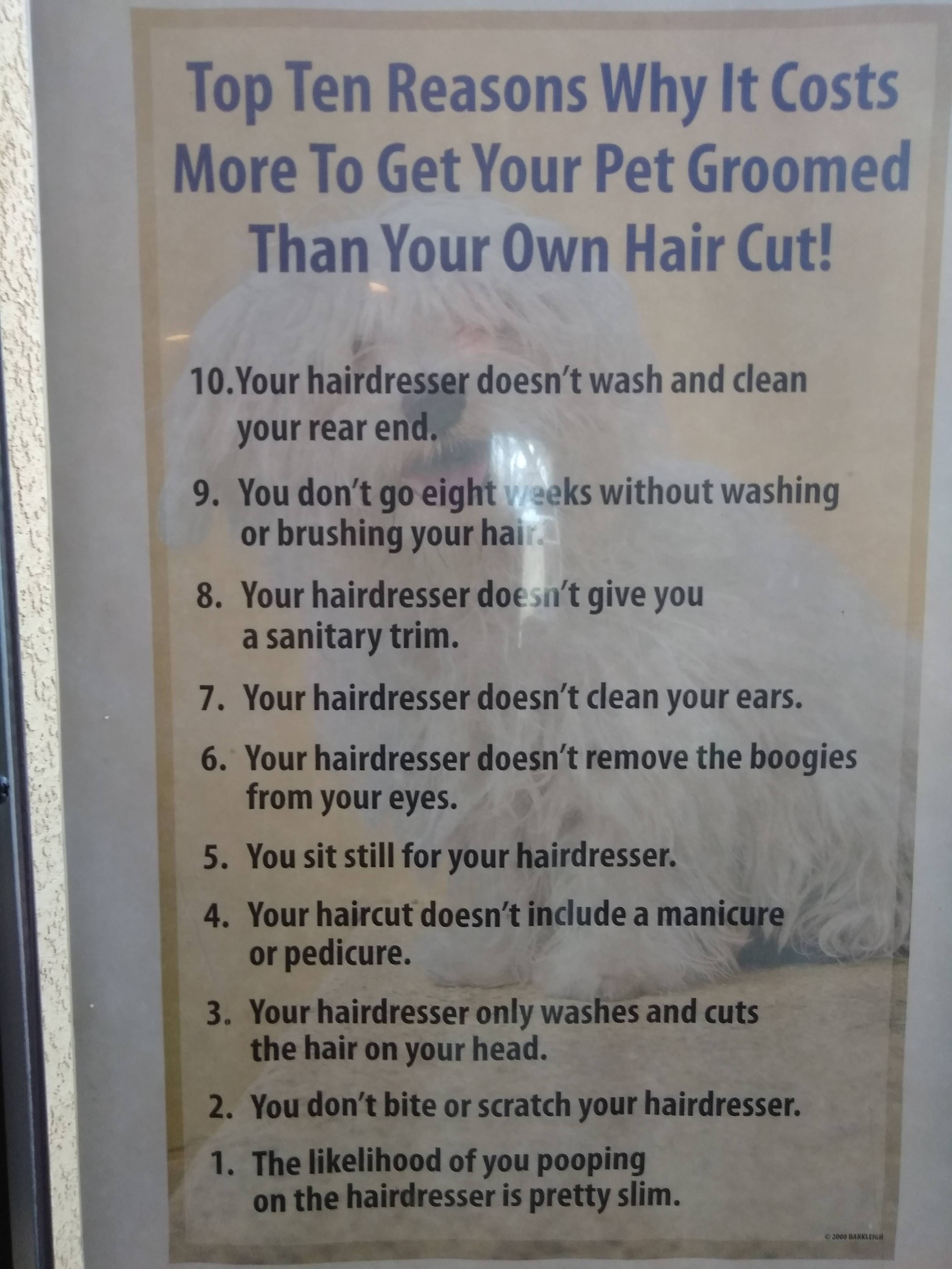 Sign at the dog groomer