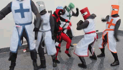 Deadpool hanging out with the Castle Crashers!