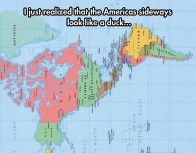 The Americas on its side looks like a duck