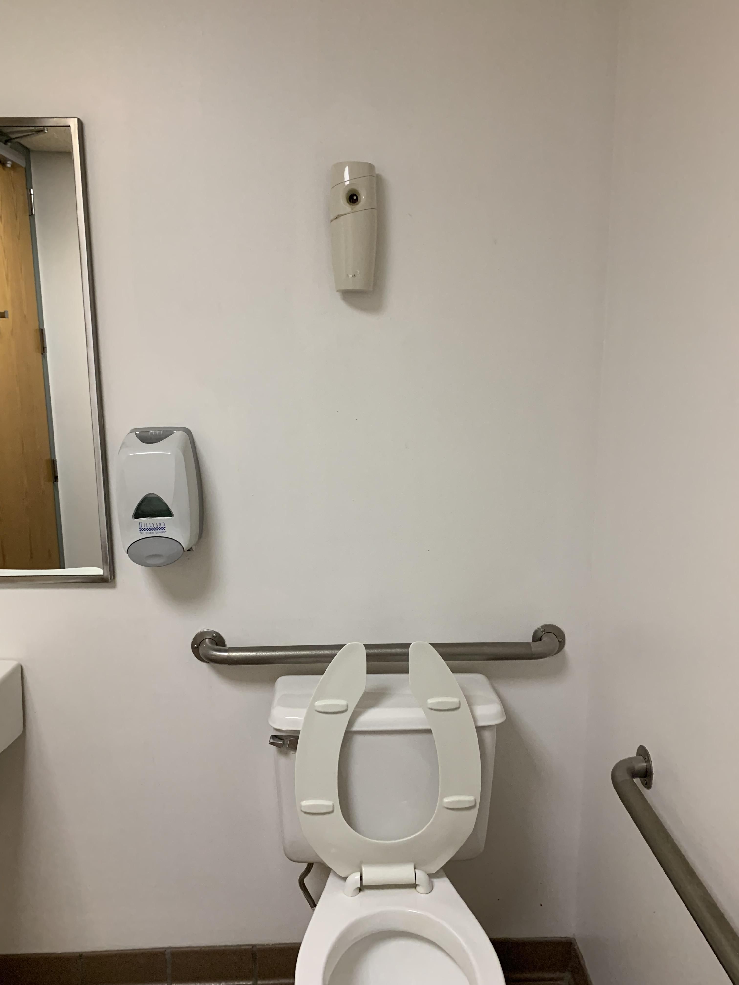 My doctors office has a timed air freshener that sprays directly in your face as you pee.