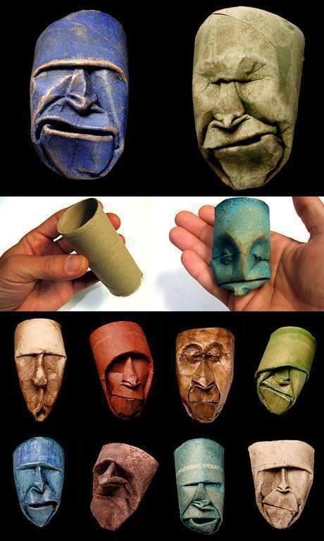 Toilet paper rolls made into faces
