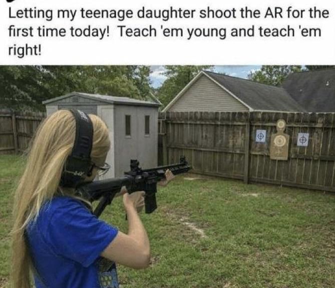 You should probably also tell her that the bullets will go straight through the fence and hit your neighbor!