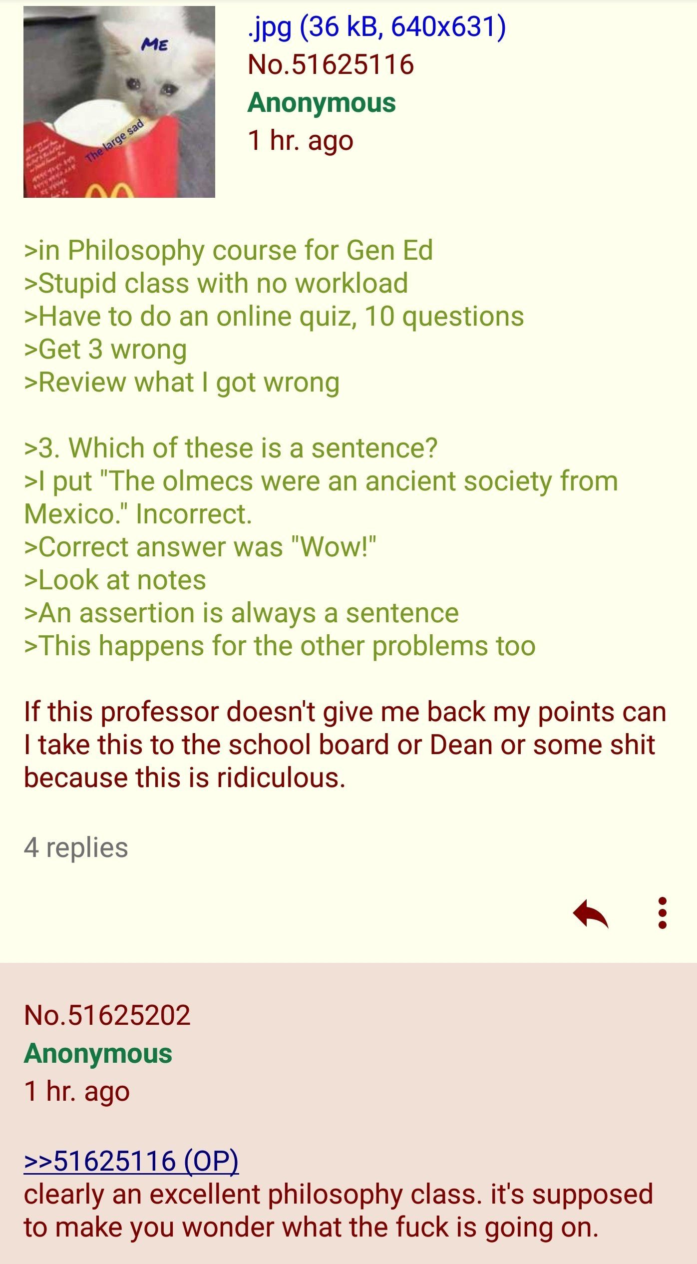 Anon and his philosophy course